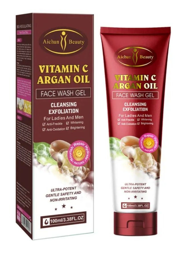 Organic Face Wash Gel Brightening Whitening Anti-Freckle Vitamin C Argan Oil Deep Cleansing for Adult Women 100 ml