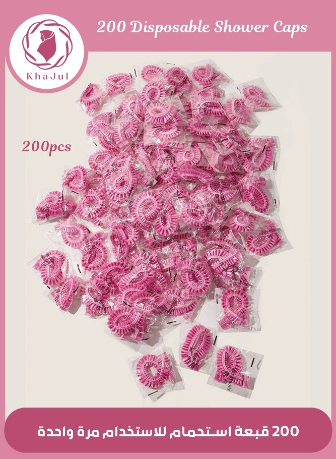 200-Piece Disposable Plastic Shower Hats Hair Women Waterproof Spa Salon Hotel Hair Dye Elastic Shower Hats Bathroom(Pink)