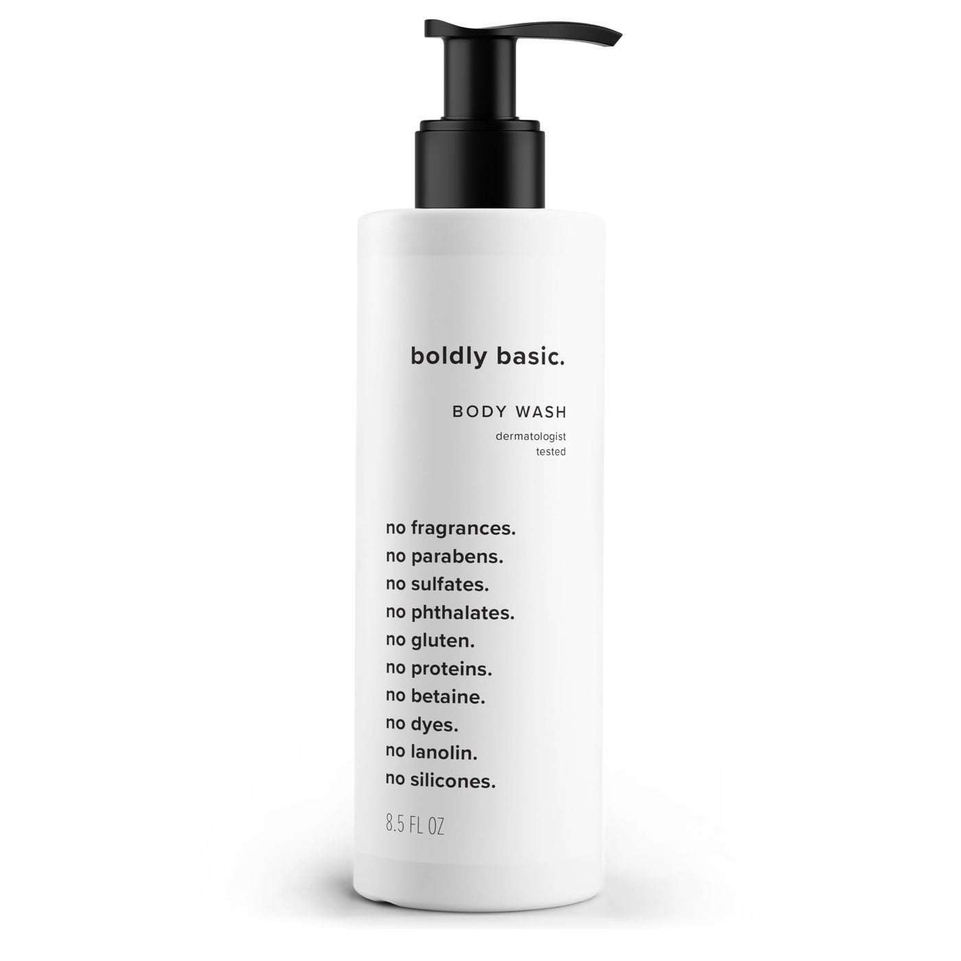Boldly Basic Fragrance Free Body Wash - Gentle Bodywash on Sensitive Skin - Unscented Shower Gel - Dermatologist Tested - No Sulfates, Parabens or Gluten - Non Comedogenic and Hypoallergenic
