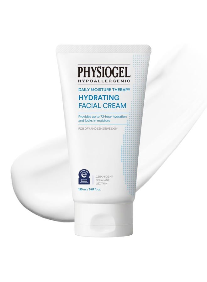 Daily Hydrating Facial Moisturizer Cream, 72 hrs Hydration for Dry & Sensitive Skin, Korean skin care, Fragrance-Free, Non-Comedogenic, Dermatologist-Tested, Ceramide, Squalane.