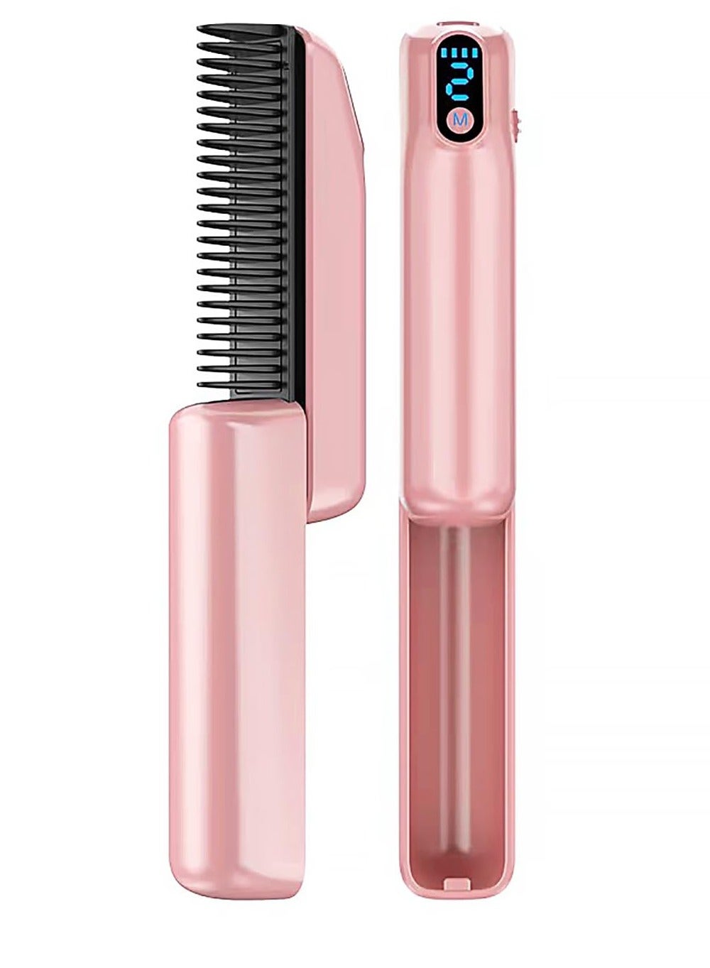 Cordless Hair Straightener Brush for Women, Portable Electric Hair Straightening Comb with Negative Ions, 30s Fast Heating, Dual Temperature Adjustable for Travel, Suitable for Many Hairs (Pink)