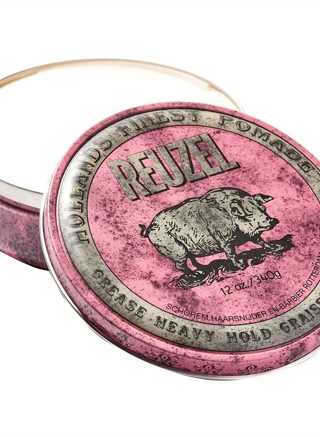 Reuzel Pink Grease Heavy Hold Pomade, Hair Holding Wax For Men, 12 oz
