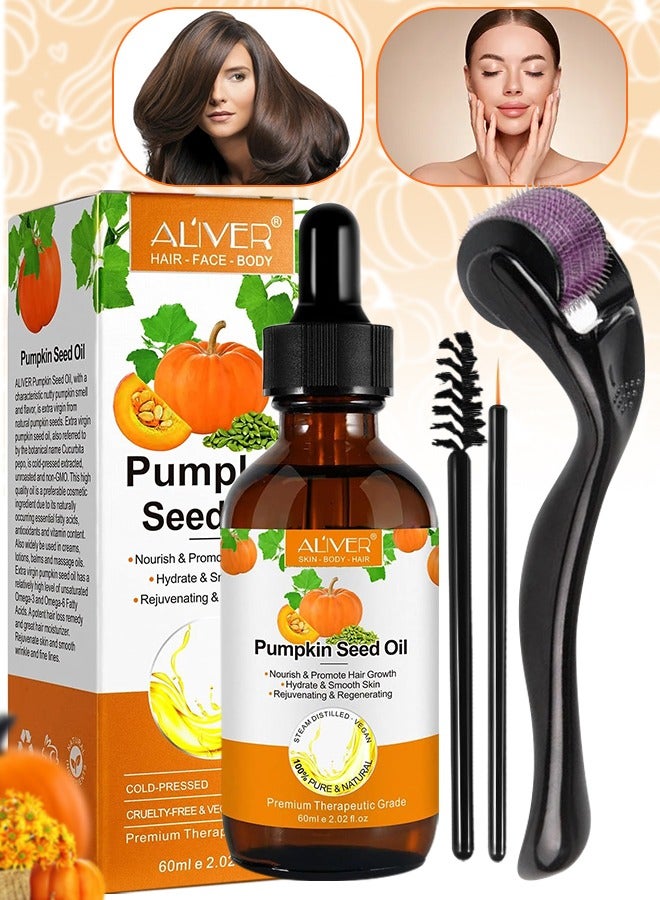 60ml Pumpkin Oil with Roller for Hair Growth Organic 100% Pure RAW Cold Pressed Pumpkin Seed Oil for Anti Aging Wrinkle Massage Oil Hair and Scalp Care Vitamin E Oil for Skin and Hair