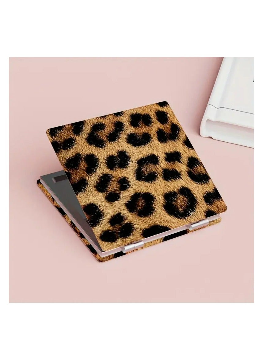 Leopard Print Compact Folding Mirror - Double-Sided, Portable Makeup Mirror for Purses & Travel, No Battery Needed