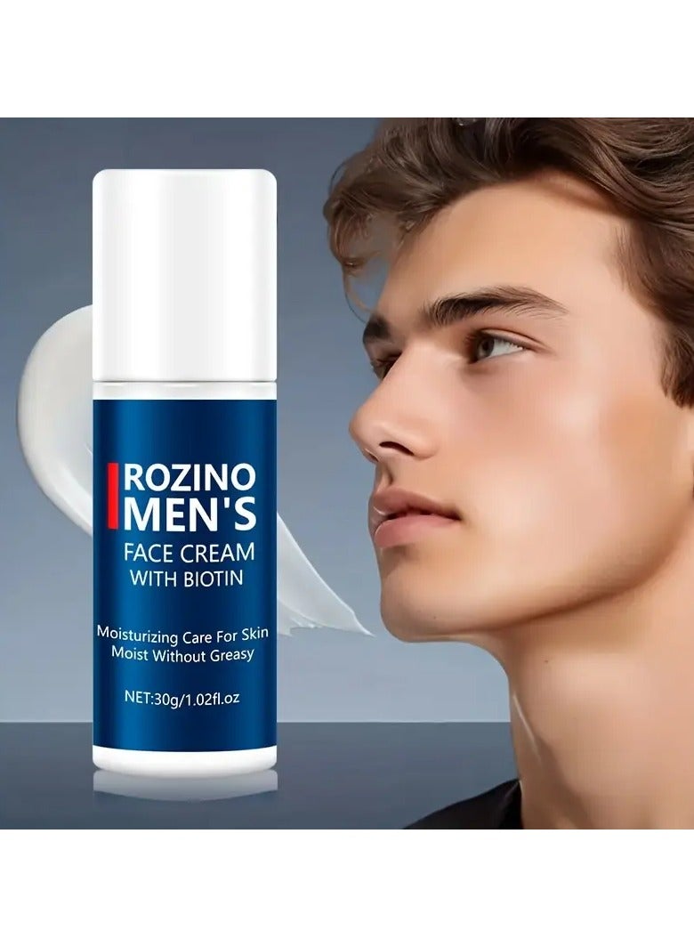 ROZINO Men's Biotin Face Cream for All Skin Types - Moisturizing, Pore Minimizing, Skin Tone Evening, Blemish Covering, Deep Cleansing with Vitamin C and Hyaluronic Acid