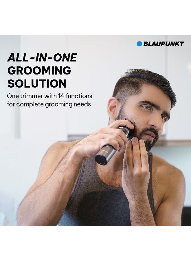 Blaupunkt 14-in-1 Trimmer & Shaver Kit for Men – Precision Beard Trimmer, Nose & Body Groomer, USB-C Rechargeable, LCD Display, 120 Min Runtime, Quick Charge, Multiple Guide Combs-SRM614 - image 2