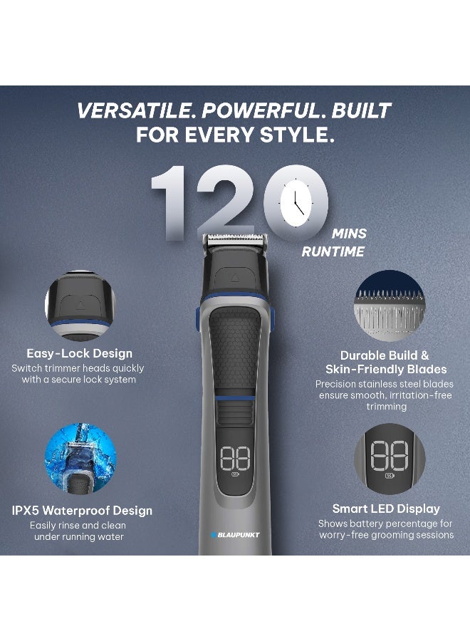 Blaupunkt 14-in-1 Trimmer & Shaver Kit for Men – Precision Beard Trimmer, Nose & Body Groomer, USB-C Rechargeable, LCD Display, 120 Min Runtime, Quick Charge, Multiple Guide Combs-SRM614 - image 3