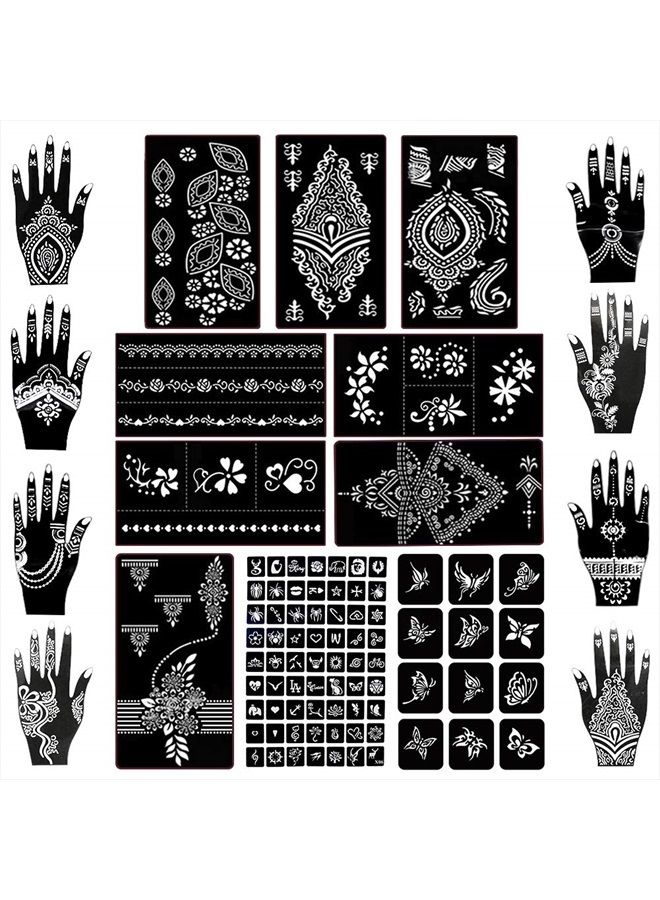 18 Sheets Henna Tattoo Stencil Kit, 97 PCS Temporary Glitter Airbrush Flower Tattoo Stencils for Women and Girls Arabian Realistic Tattoo Stickers for Face Paint Body Art