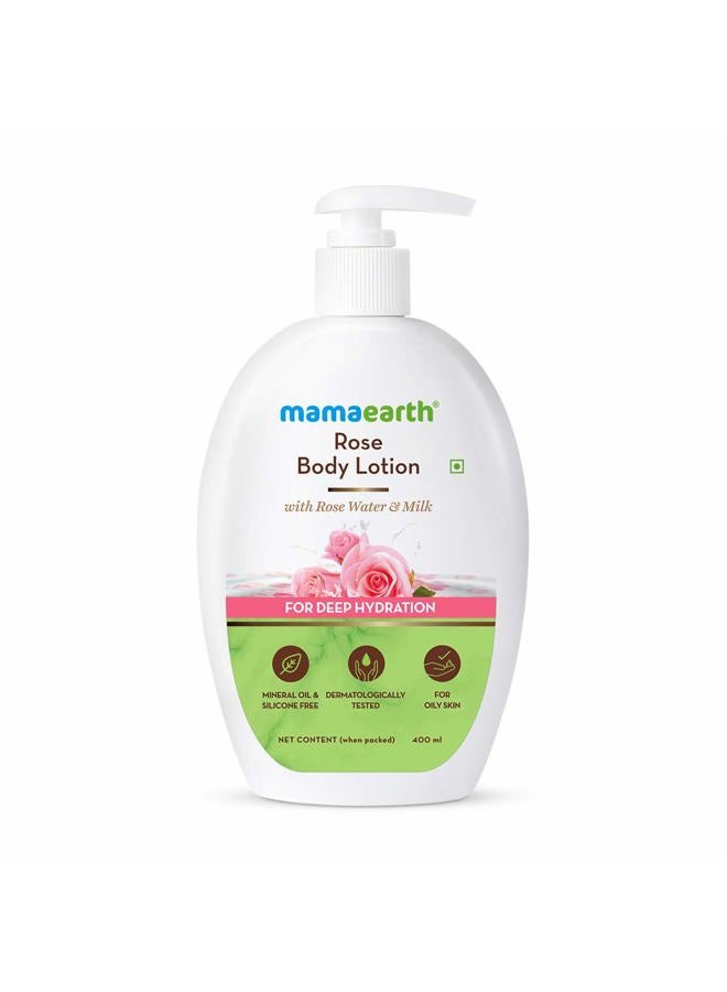 Mamaearth Rose Body Lotion for Oily Skin | Deep Hydration with Rose Water & Milk | Nourishing & Long-Lasting Moisturizer | 13.53 Fl Oz/400 ml