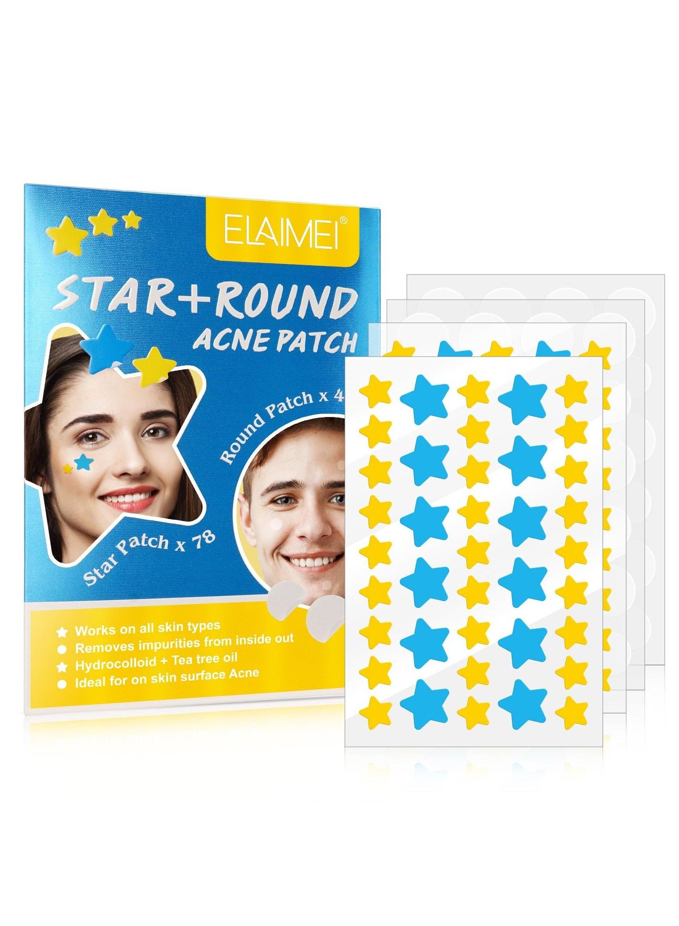 126 Pieces Star & Round Acne Patch Set Easy to Use Quick Healing Pain and Scar Free Patches for Face Promotes Wound Healing Natural Formula Star Face Acne Patches for Women