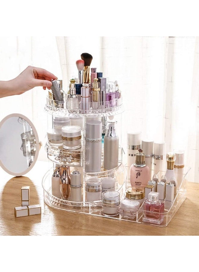 Rotating Makeup Organizer 360 Degree Adjustable Cosmetic Storage Display Case Large Clear Spinning Make Up Stand Storage Organizer for Jewelry Makeup
