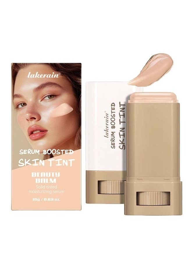 Beauty Balm Serum Boosted Skin Tint, Solid Tinted Moisturizing Serum Foundation Stick, Buildable Medium-to-Full Coverage Contour Stick for Face Makeup