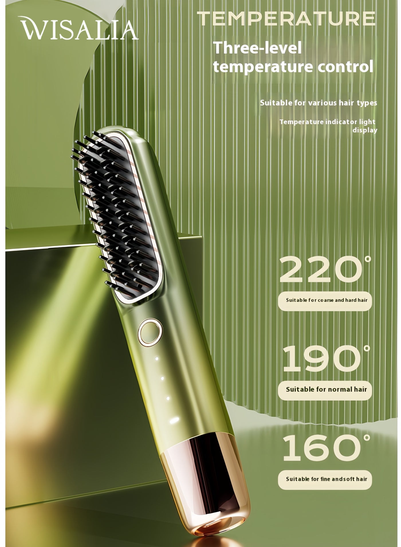 Hair Straightening Brushes Wireless - Type-C Rechargeable Straightener Brush with 3 Heat Settings & Negative Ions, Frizz-Free Styling for Travel & Home Use