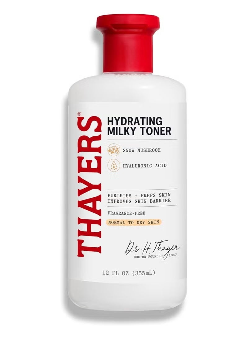 THAYERS Milky Face Toner Skin Care with Snow Mushroom and Hyaluronic Acid, Natural Gentle Facial Toner, for Dry and Sensitive Skin, 355mL