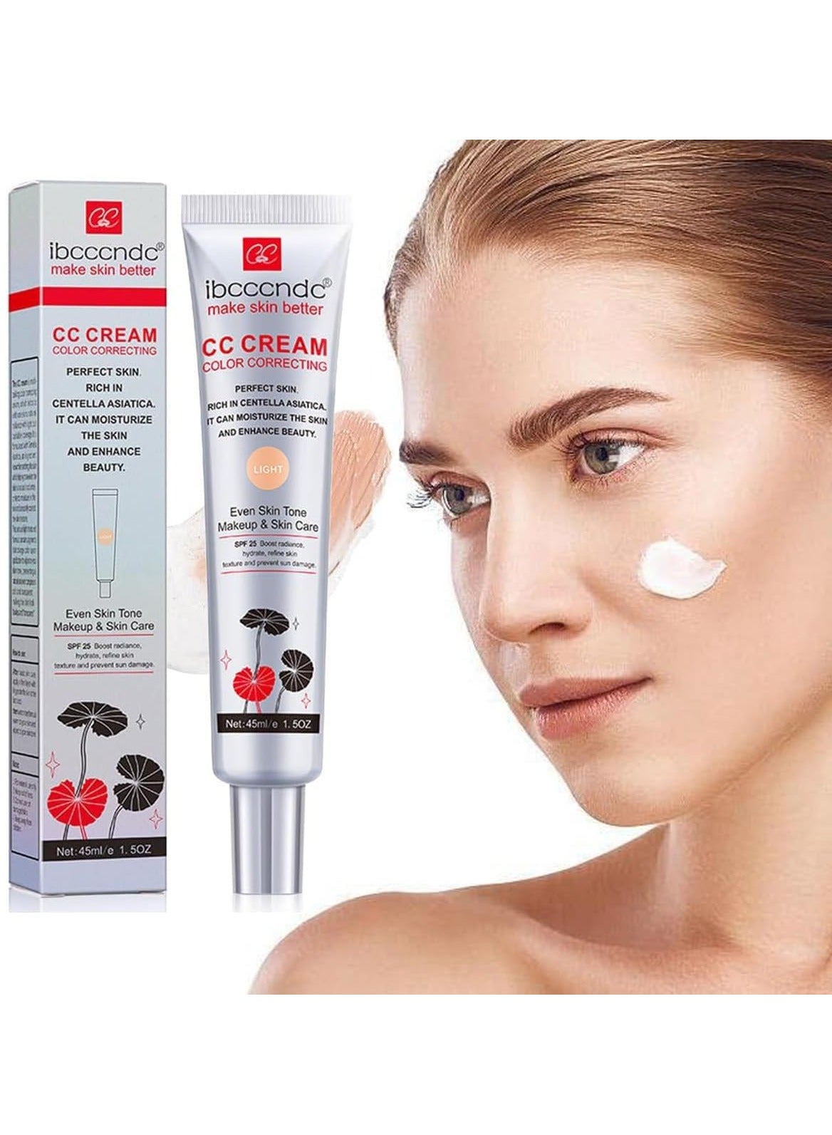 Color Correcting CC Cream With Centella, Multi-Purpose Skin Tone Adjusting CC Cream Concealer Full Coverage, SPF 25 Sunscreen Moisturizing Pre-Makeup Primer Brightening For Mature Skin