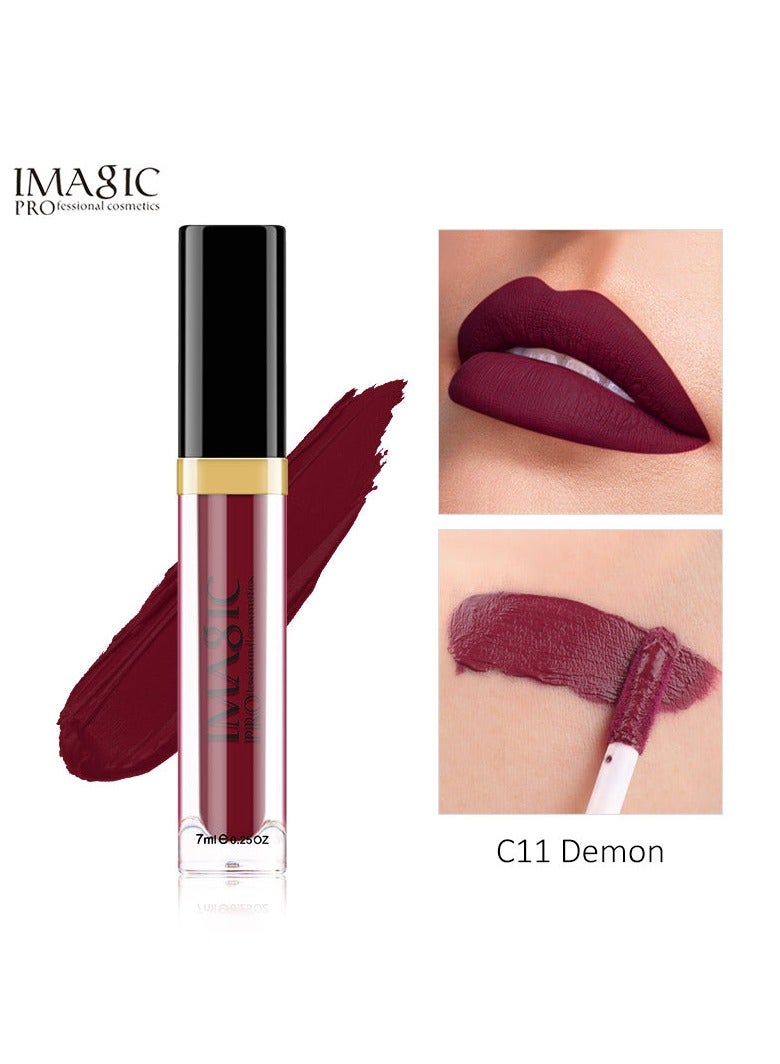 IMAGIC Velvet Lipgloss | 12 Vibrant Colors | Long-Lasting, Highly Pigmented Formula | Soft Applicator for Easy Application (C11 DEMON, 7ML)