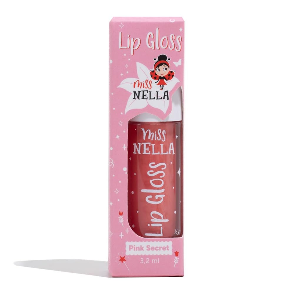 MISS NELLA Pink Secret Lip Gloss, Pink hydrating children Lip Gloss, watermelon scent, gentle on the skin. gives a sheer kiss of colour, with extra shine.