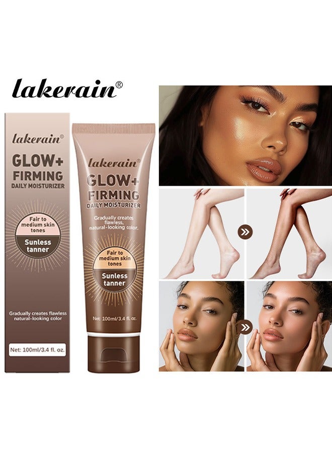Glow+ Firming Daily Moisturizer， Natural Light Bronze Sunless Tanner Moisturizing Hydrating Nourishing Glow Tanner Fair to Medium Skin Tones Tanning Cream Moisturizer 100ml