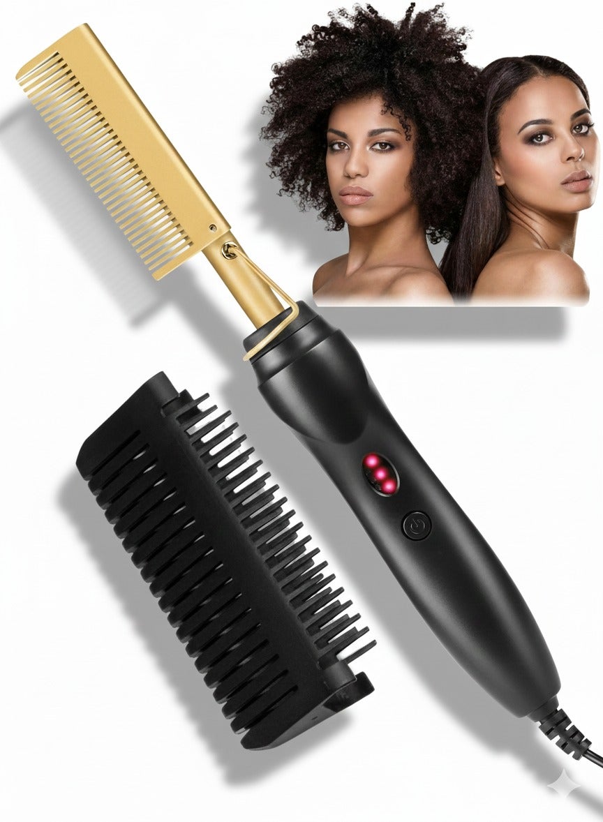 Electric Hot Comb Hair Straightener – Professional Heated Comb for Smooth Pressing, Curling & Styling | Adjustable Temperature | Fast-Heating Multifunctional Hair Tool