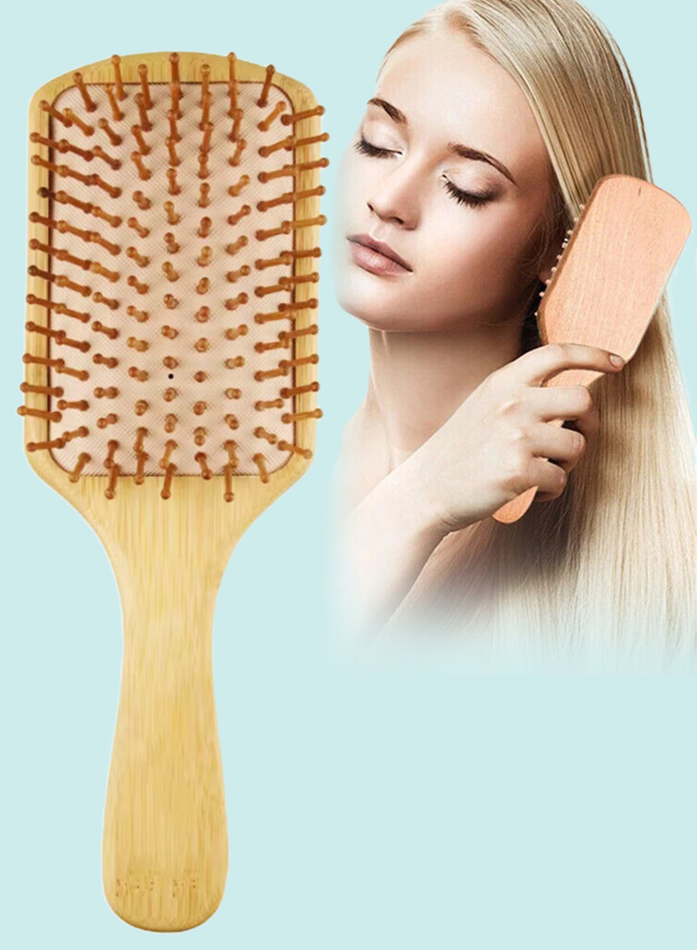 Bamboo Hairbrush for Scalp Massage and Hair Growth Anti Frizz and Static Free for Thick Thin Curly and Dry Hairbrush Detangler Wooden Brush for Women Men and Kids Paddle Detangling Brush