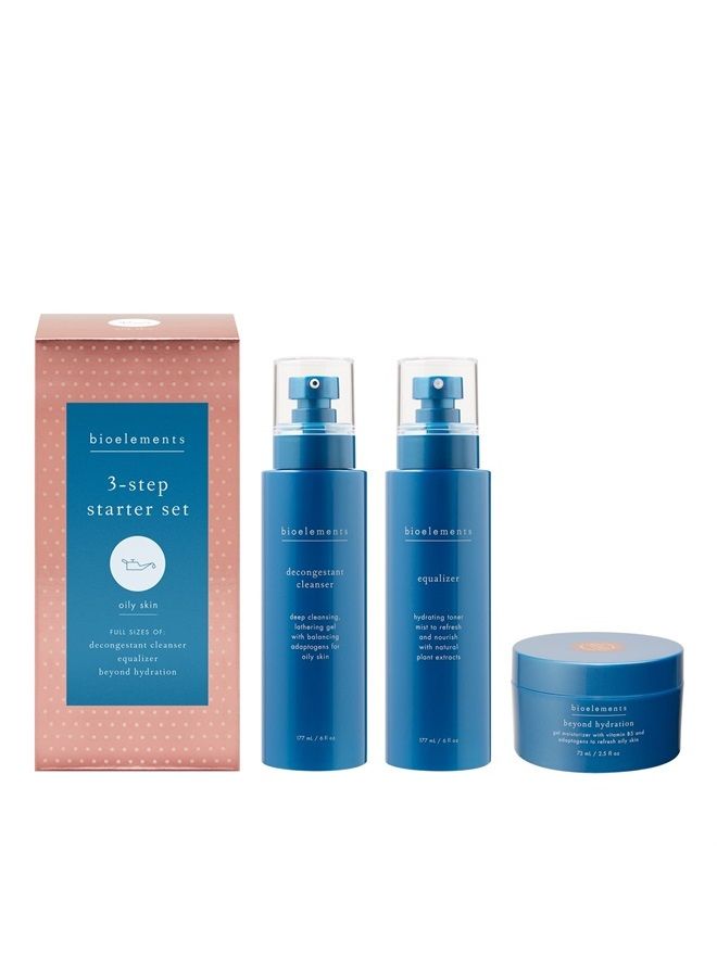 3-Step Starter Set: Oily Skin - Includes Decongestant Cleanser, Equalizer Toner & Beyond Hydration Moisturizer - Vegan, Gluten Free - Never Tested on Animals