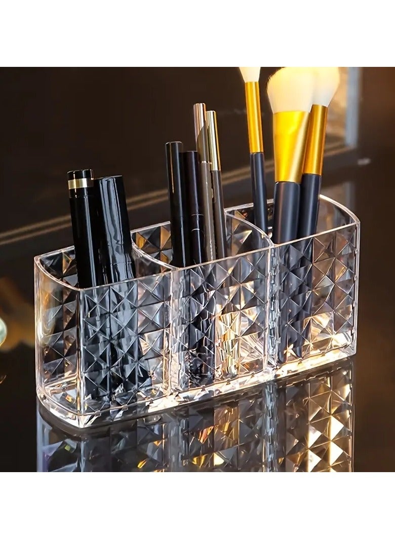 1Pc  Shining Makeup Brushes Holder Organizer Clear Eyebrow Pen Container Durable Makeup Brush StorageBox 3 slot