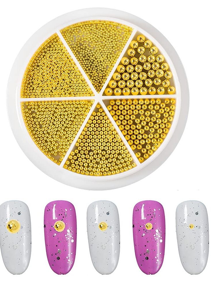 Nail Art Accessories Micro Beads 1 Boxes Mixed Size Metal Caviar Bead Gold Mini Stainless Steel 3D Design Nail Beads for Women Fingernails Toenails Decoration Manicure Tips Charms