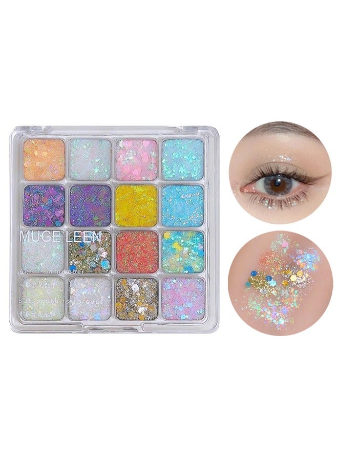 Eyeshadow Palette, 16 Colors Eye Shades with Highly Pigmented Glitters, Mermaid Glitter Eye shadow highlight Glitter Glitter ins