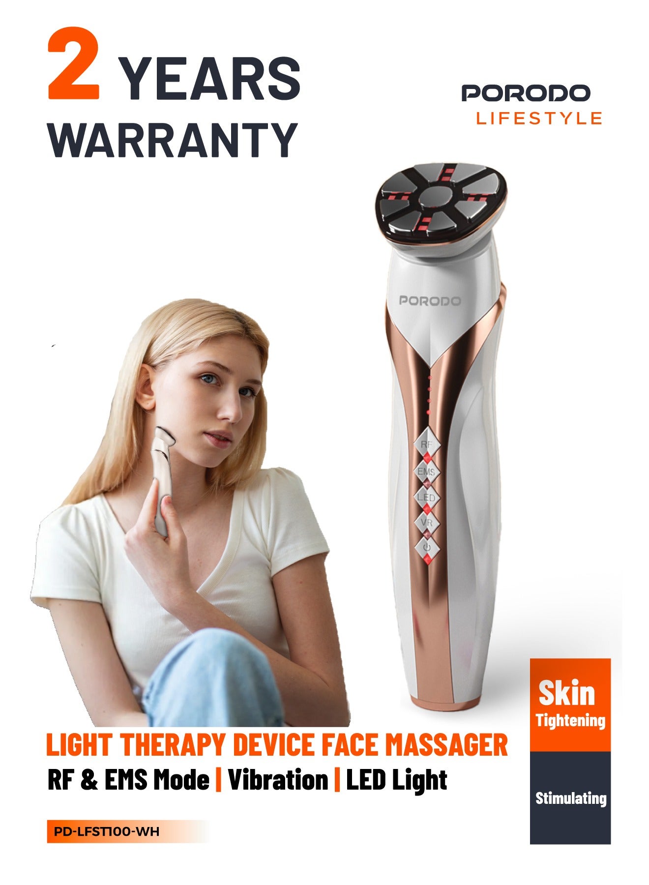 Light Therapy Device with RF & EMS Vibration and LED Light / Strong RF Activation / Stimulates Collagen /Improves Skin Elasticity / Reduces wrinkles / Clears Acne / Repairs Skin - White