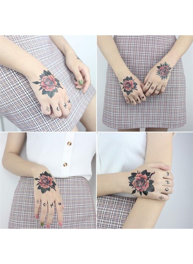 9 Sheets Women Hand Back Red Rose Black Flower Sun Moon Butterfly Totem Temporary Tattoo Stickers