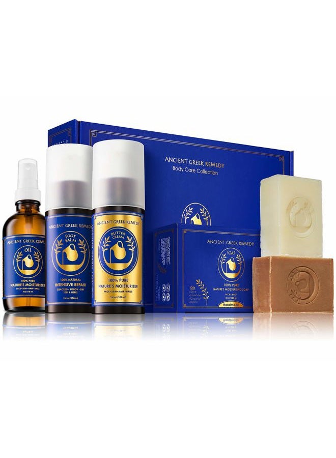 Organic Skin Care Gift Set, Spa Gifts for Women and Men - Lavender Scented Bath and Body Gift Basket with Body oil, Facial Cream, Foot Lotion and 2 Soap Bars with Soap Holder