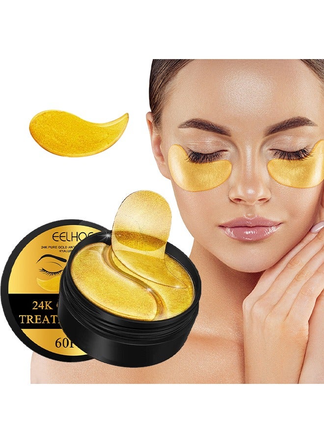 24K Gold Eye Treatment Mask 60pcs, Has The Effect Of Reducing Edema, Eliminating Wrinkles And Dark Circles Under The Eyes, And Reducing Eye Skin Aging,Suitable For All Skin Types