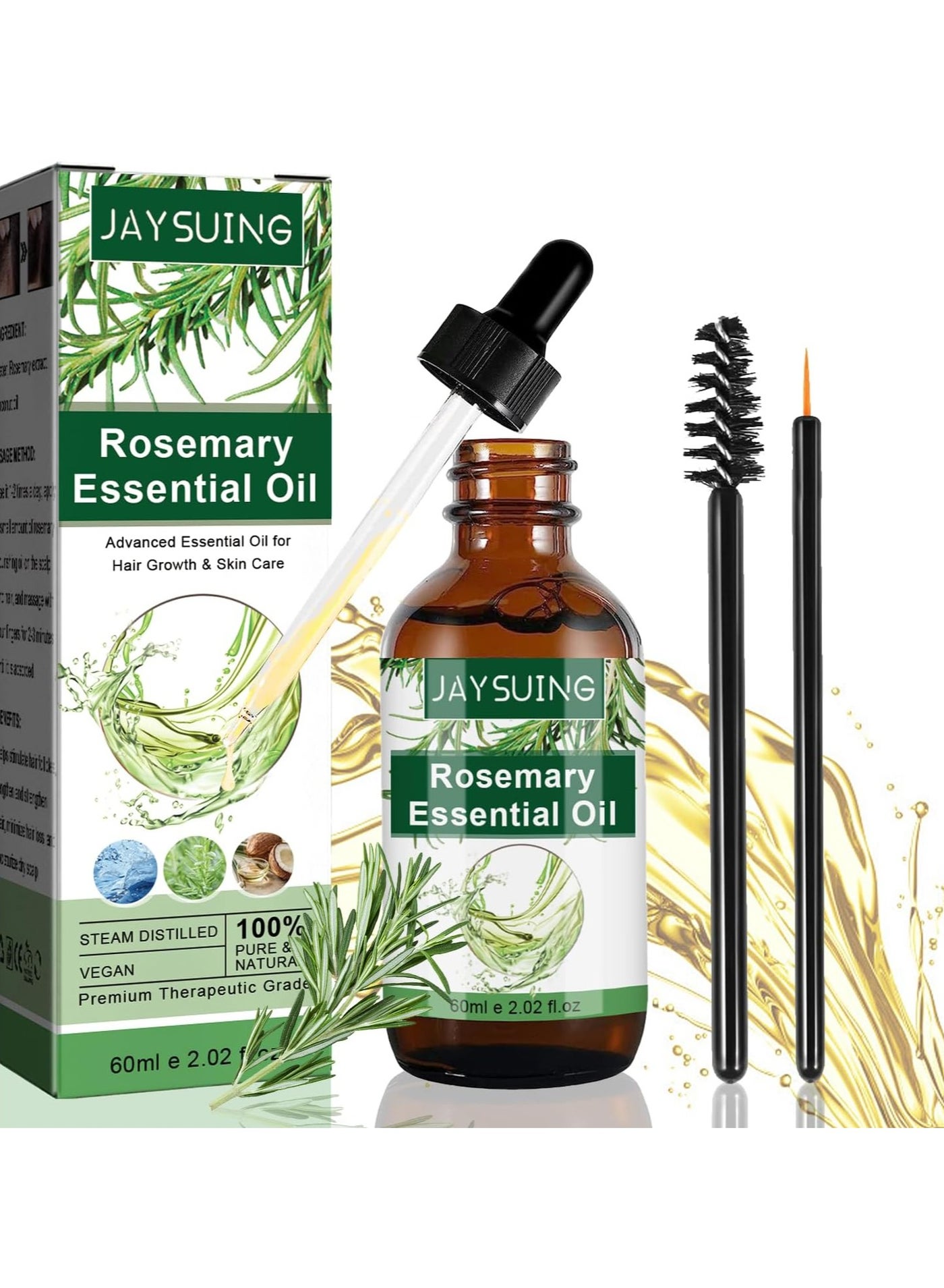 60 ml Rosemary Essential Oil for Hair Growth Pure Organic Rosemary Oil for Dry Damaged Hair and Growth Hair Scalp Oil Pure and Natural Premium Quality Oil Hair Loss Treatment Oil for Men and Women