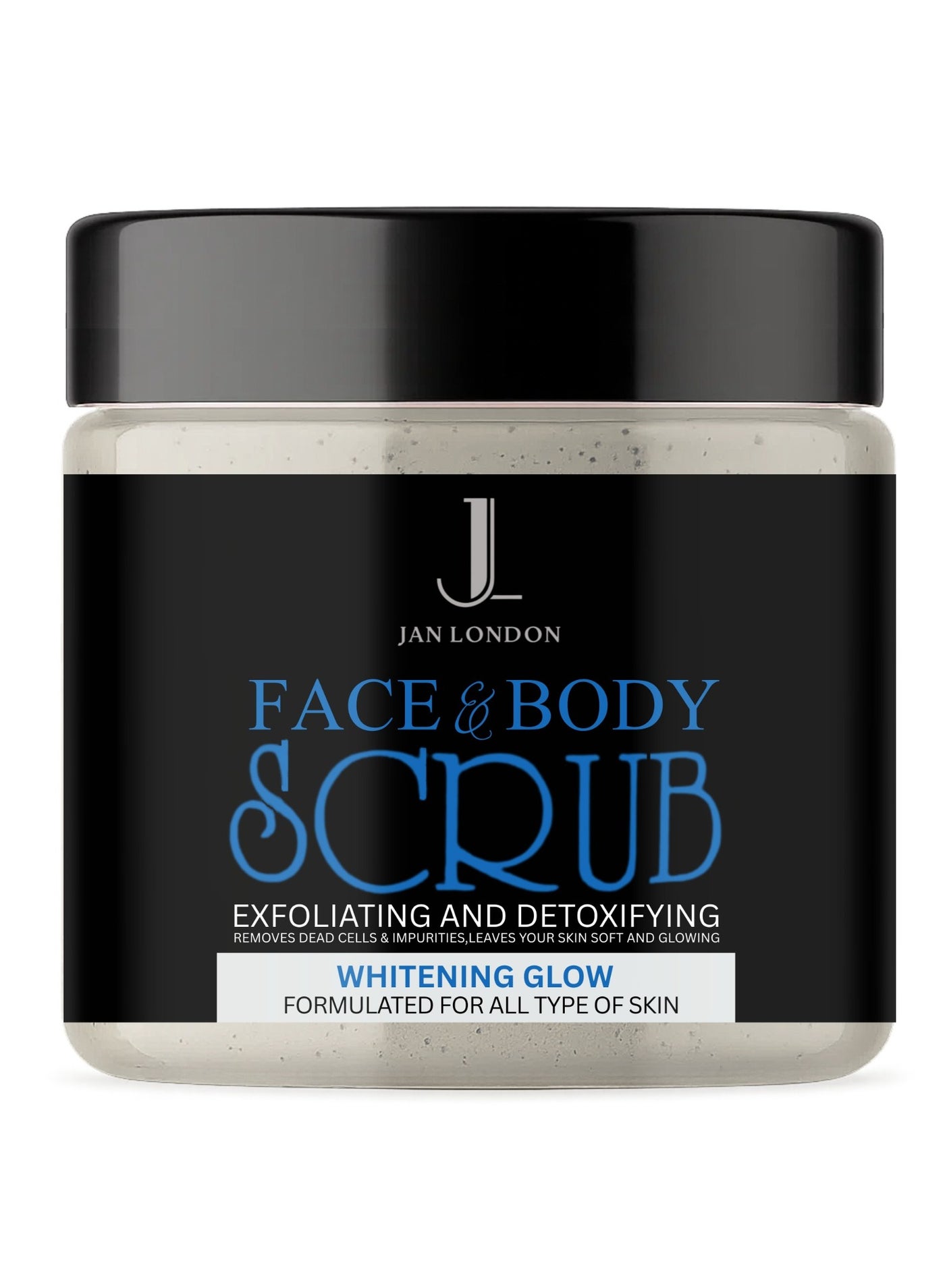Jan London Whitening Glow Face & Body Scrub – Brightening & Exfoliating Formula for Dull Skin – Removes Dead Cells & Evens Tone – All Skin Types – 500ml