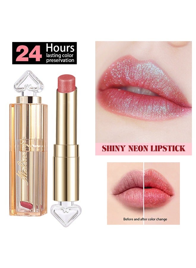 Shiny Neon Lipstick- Long Lasting,Diamond High Pigmented,Waterproof Pink Metallic Shimmer Lip Gloss Lipgloss #03