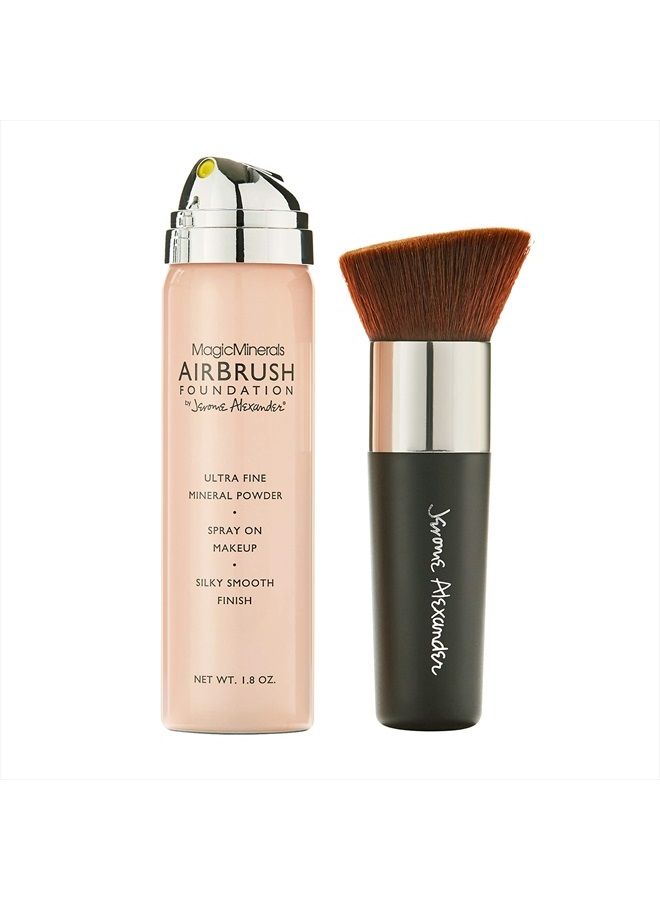 MagicMinerals AirBrush Foundation by Jerome Alexander – 2pc Set with Airbrush Foundation and Kabuki Brush - Spray Makeup with Anti-aging Ingredients for Smooth Radiant Skin (Medium)