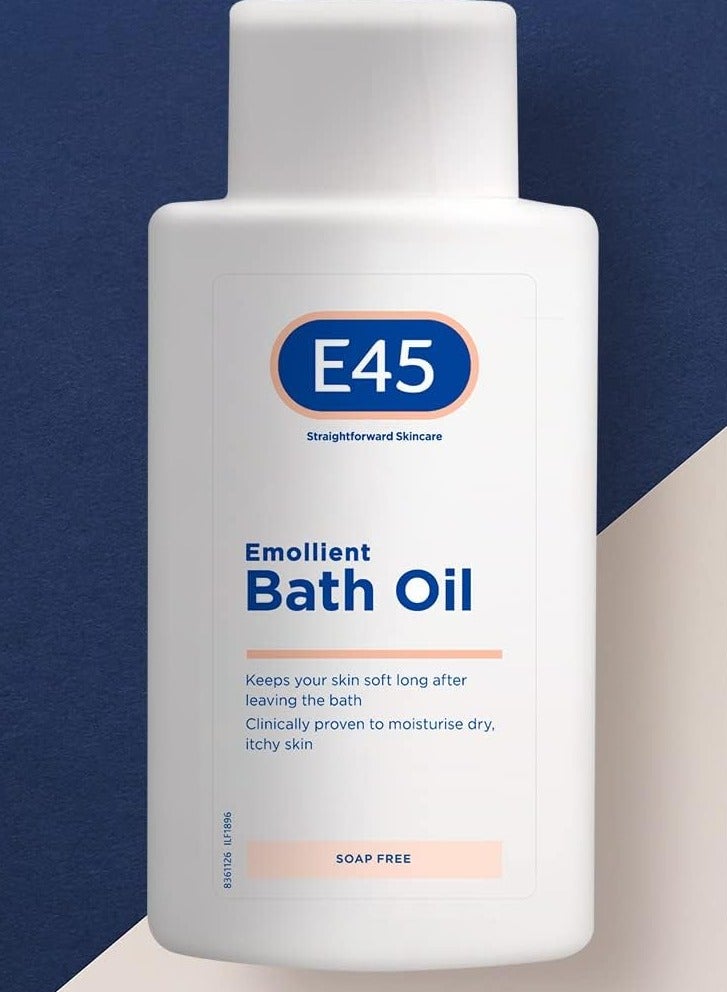 E45 Bath Oil 500 ml – E45 Bath Oil Emollient to Moisturise & Hydrate Dry Skin – Gently Cleanses for Soft Skin – Soap Free & Perfume Free Emollient Bath & Shower Oil Body Wash - Dermatologically Tested
