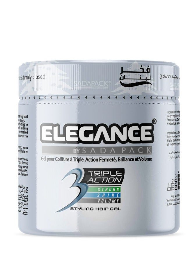 Elegance Triple Action Hair Gel - Silver, 250ml | Strong Hold, Glossy Finish, Flexible Styling