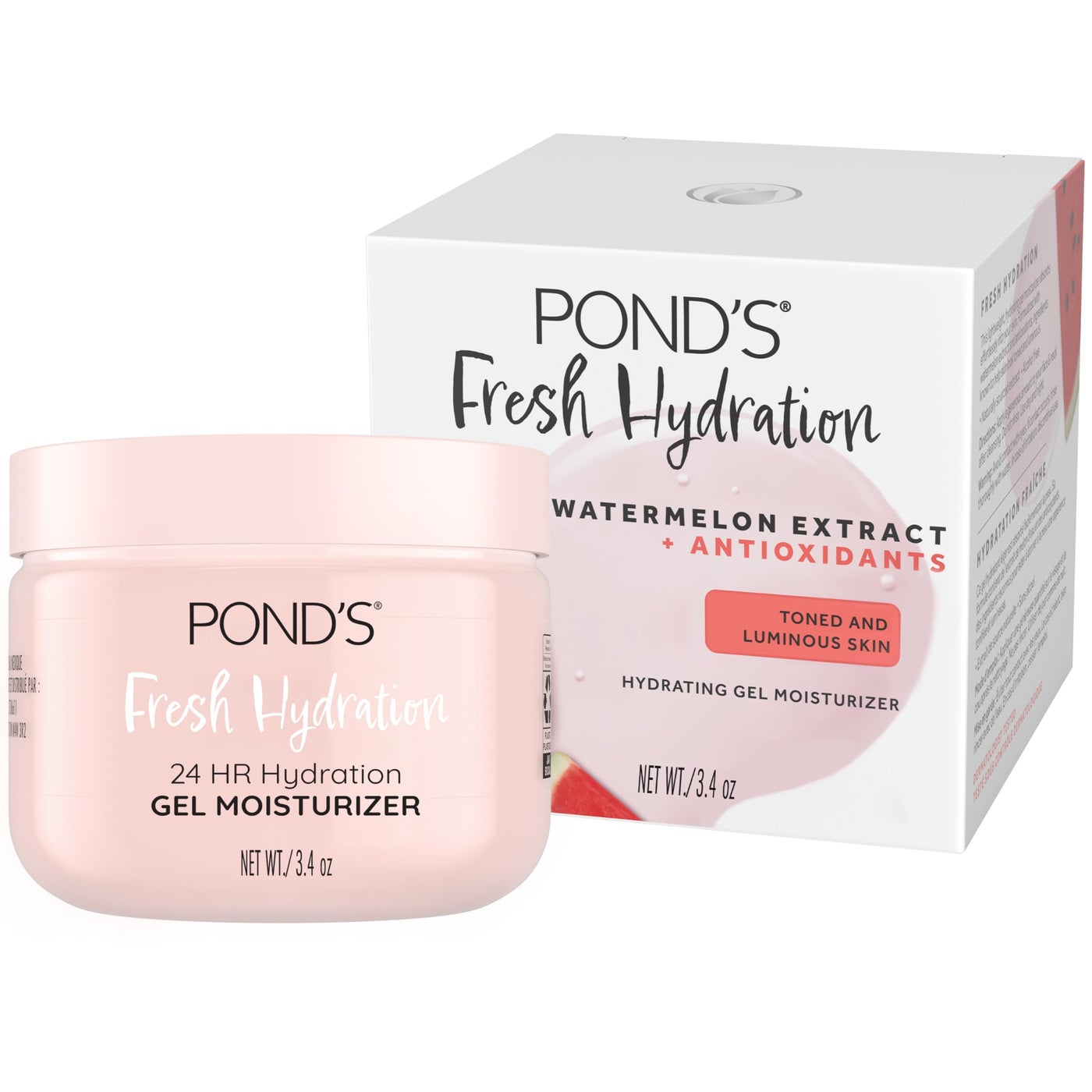 PONDâ€™S Fresh Hydration Gel Moisturizer â€“ 24 HR Hydration with Watermelon Extract & Antioxidants â€“ Alcohol & Oil-Free Face Moisturizer â€“ Dermatologist Tested, 3.4 oz