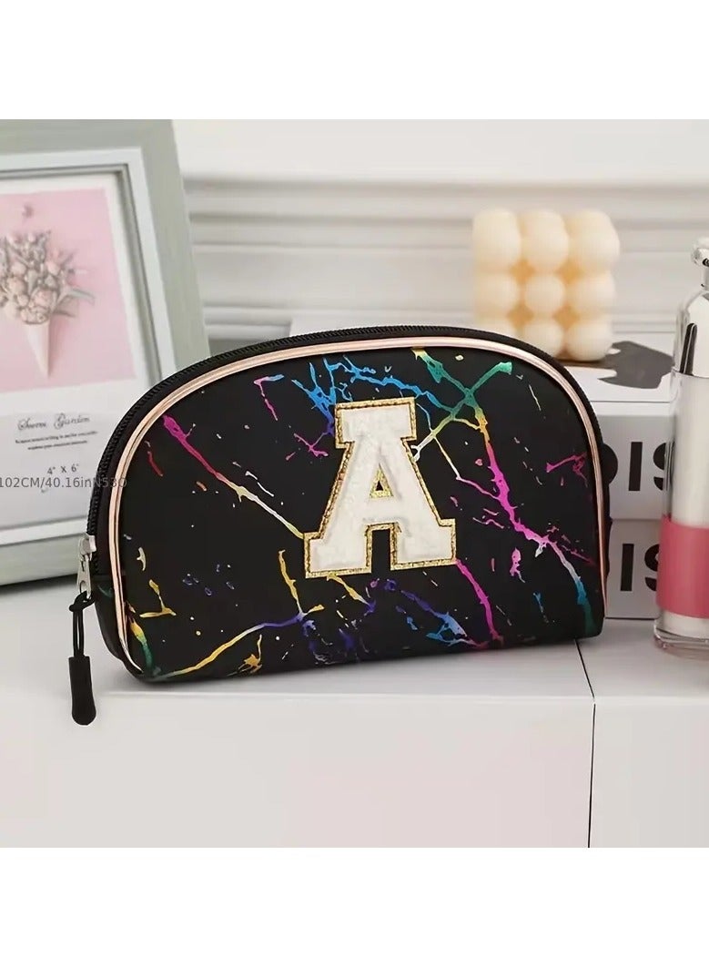 1pc Letter A Decor Makeup Bag Travel Cosmetic Pouch Zipper Make Up Organizer Toiletry Bag For Women Girls Gifts