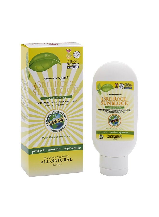 3rd Rock Essentials | 3rd Rock Sunblock SunScreen Lotion SPF 35 | All Natural Organic Zinc Aromatherapeutic Sunscreen for Sun Protection | All Natural Personal Care (3.3 oz | 3 Pack)