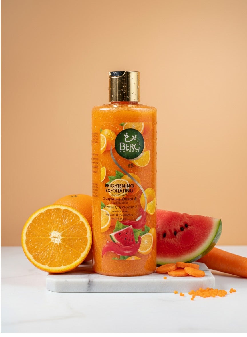Berg Natural Orange & Watermelon Shower Gel & Scrub – Vitamin C + E Exfoliating Cleanser for Soft, Radiant Skin (500 ml)