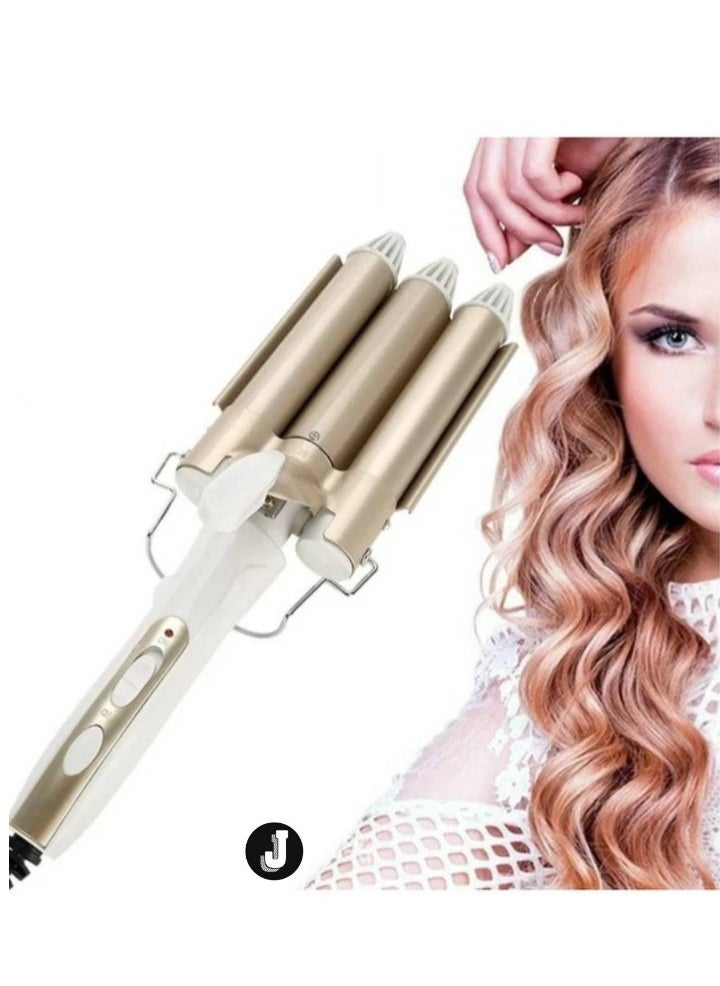 "3 Barrel Hair Curling Iron – Ceramic Tourmaline Triple Barrel Crimper, Adjustable Temperature, Dual Voltage 25mm Hair Waver for Women & Girls"