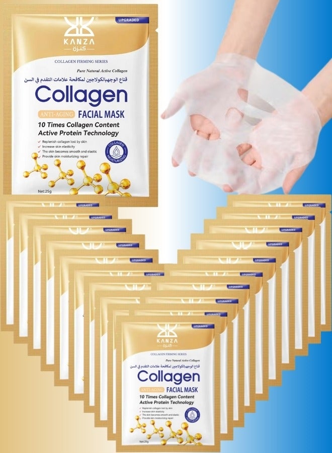 20 Pcs Collagen Anti Aging Facial Mask ,Korean Collagen Face Mask, Hydrating Face Masks, Instant Lifting & Firming Face Mask Sheet, Moisturizing Face Mask Set, Real Deep Mask Daily Korean Skincare for All Skin Types 20x25g
