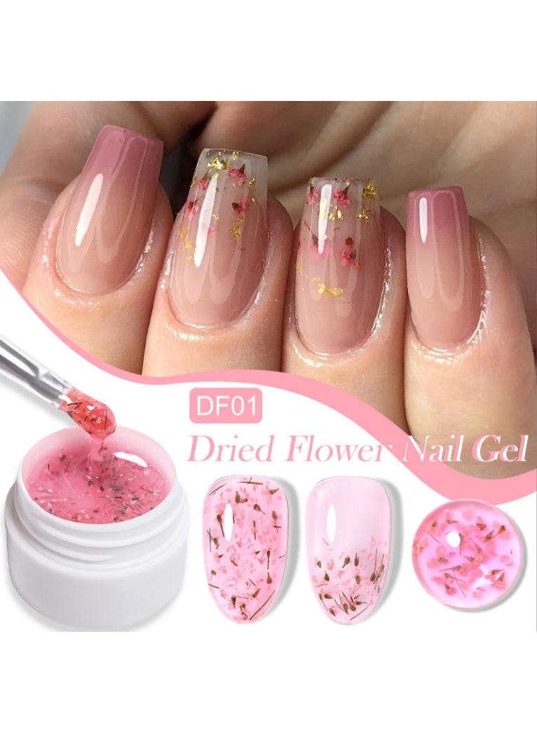 Dried Flower Nail Polish Natural Glitter Flower Gel Nail Polish Soak Off UV LED Nail Varnish Decoration Manicure Nail Art Design Pink