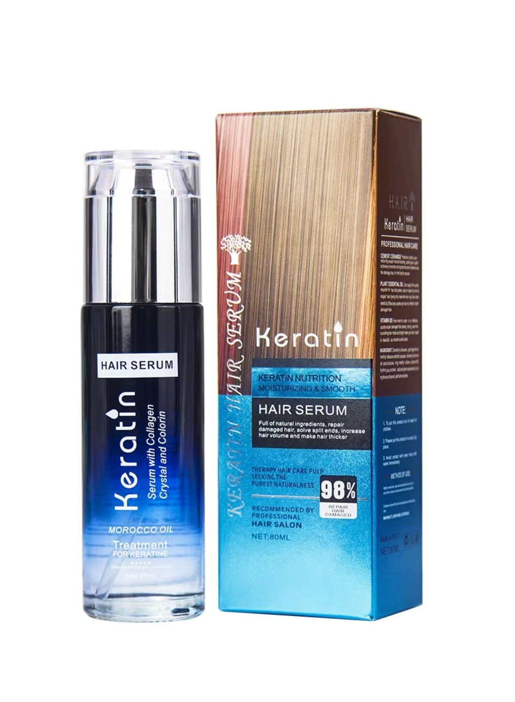 80ml Keratin Hair Serum Increase Hair Volume and Thickness Moisturizing Smooth Shiny Hair Serum with Keratin 98% Repair Damaged Hair and Split Ends Moisturizing and Smooth Keratin Hair Serum