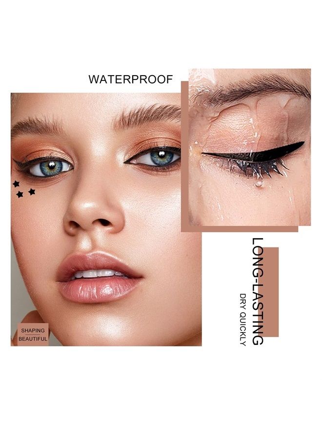 6 Pcs Liquid Eyeliner Set,Double-Side Eyeliner Stamp Pen Eyeliner Tattoo Tool Waterproof Smudge-proof Eyeliner Stamp Makeup-Smiley, Triangle,Heart,Star,Moon,Flower