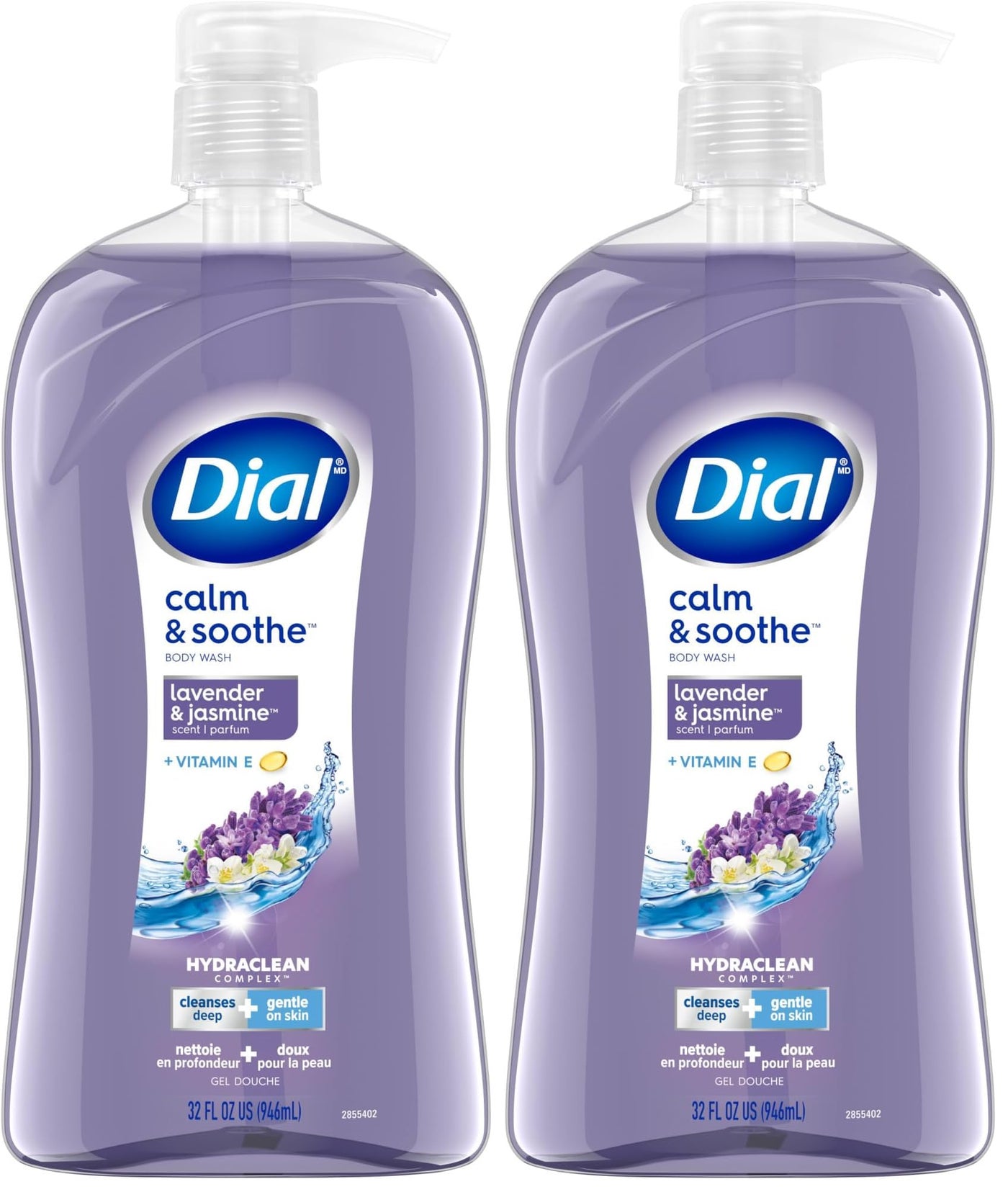 Dial Body Wash, Calm & Soothe Lavender & Jasmine Scent, 32 fl oz (Pack of 2)