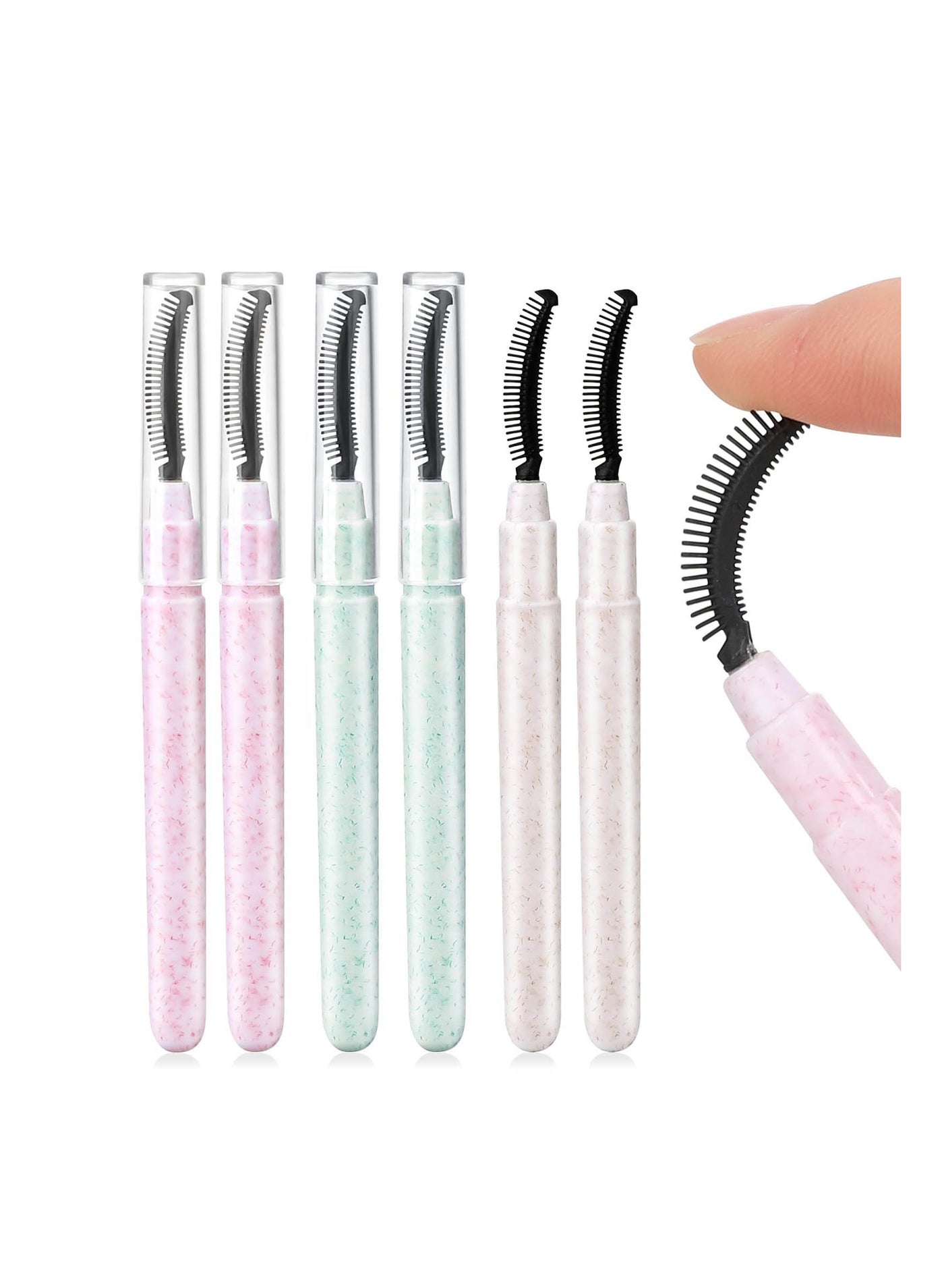 6 Pcs Eyelash Mascara Brushes, Eyelash Separator Lash Make-up Applicator Eyebrow Brush Eyelash Comb Eyelashes Definer with Dust Lid Resuable Brow Grooming Brush (White, Blue and Pink)