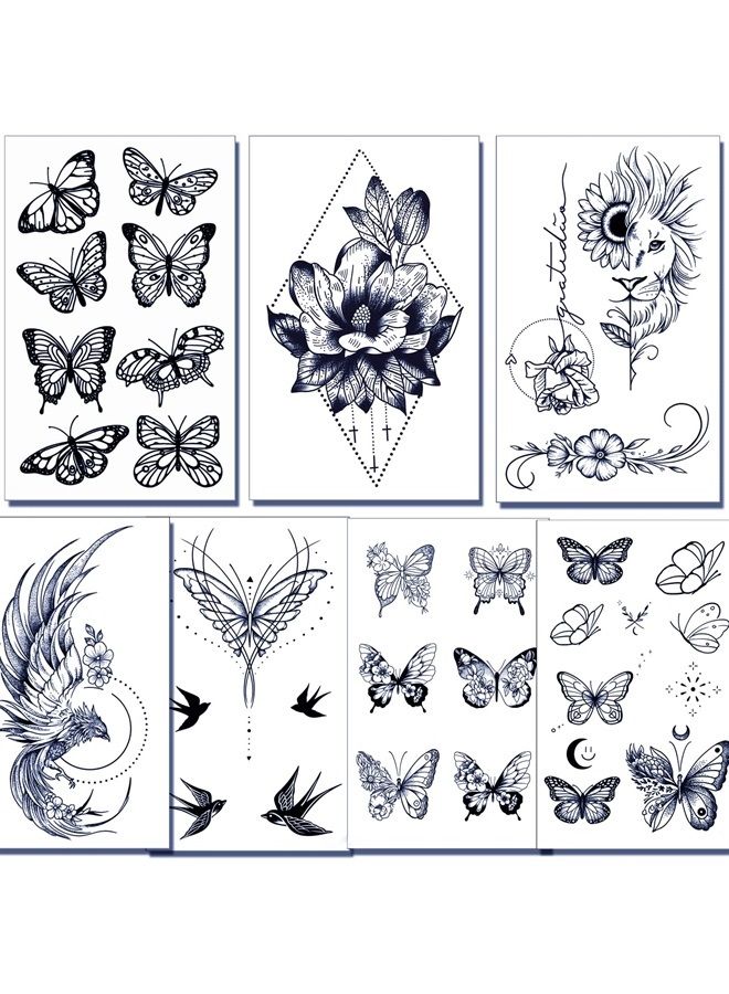 Semi Permanent Temporary Tattoos for Women Girls - Large Long Lasting Temporary Butterfly Flower Lion Swallow Tattoos,Lasts 1-2 Weeks Waterproof Realistic Fake Tattoos